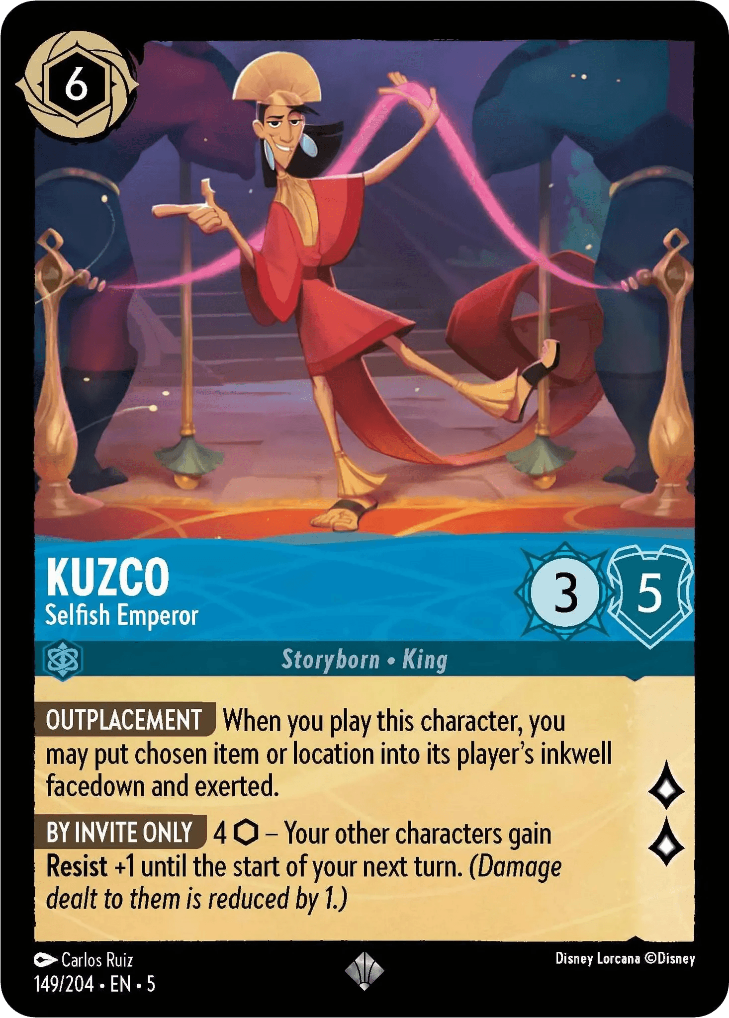 Kuzco - Selfish Emperor — Shimmering Skies Disney Lorcana card by Carlos Ruiz