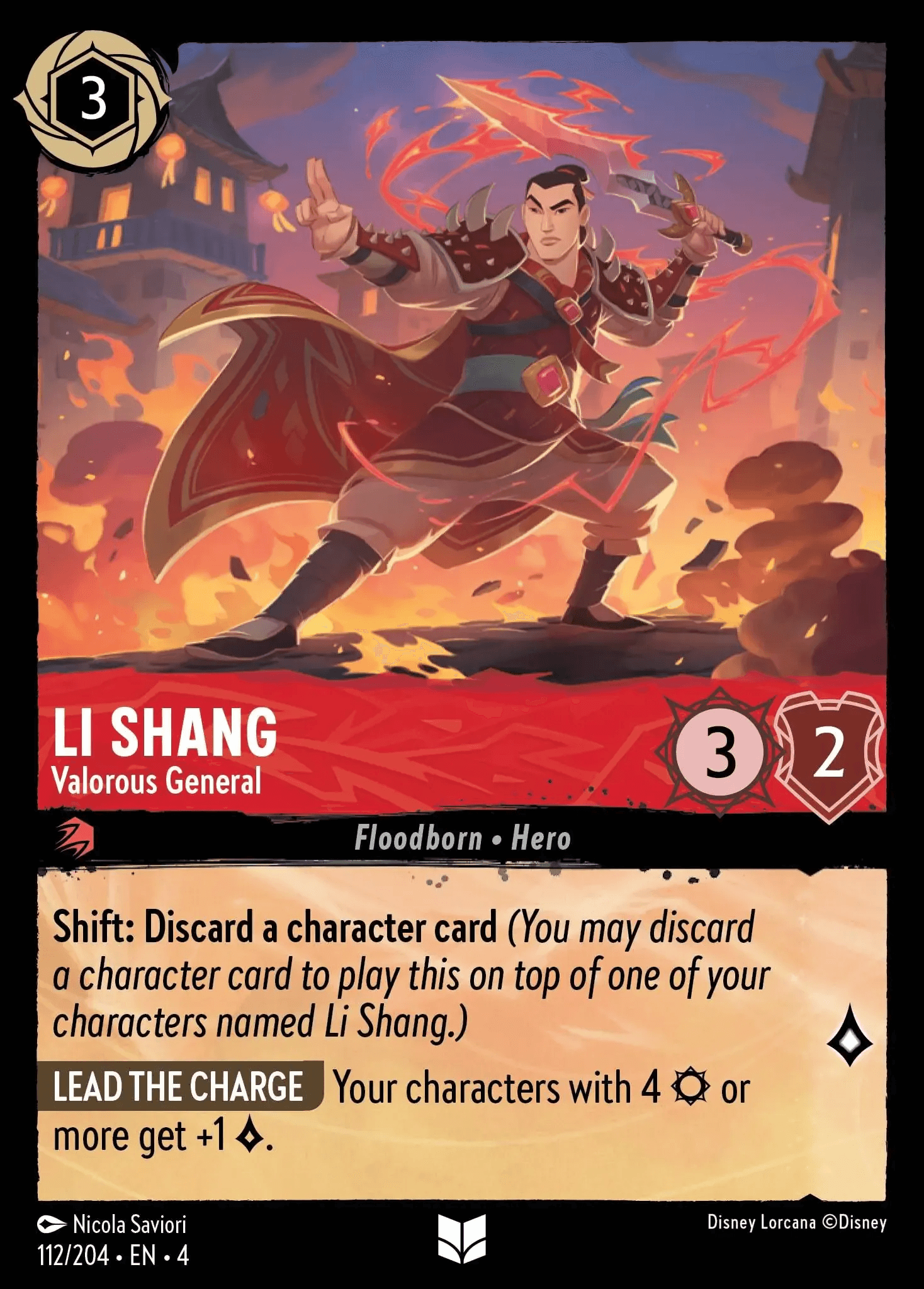 Li Shang - Valorous General — Ursula's Return Disney Lorcana card by Nicola Saviori