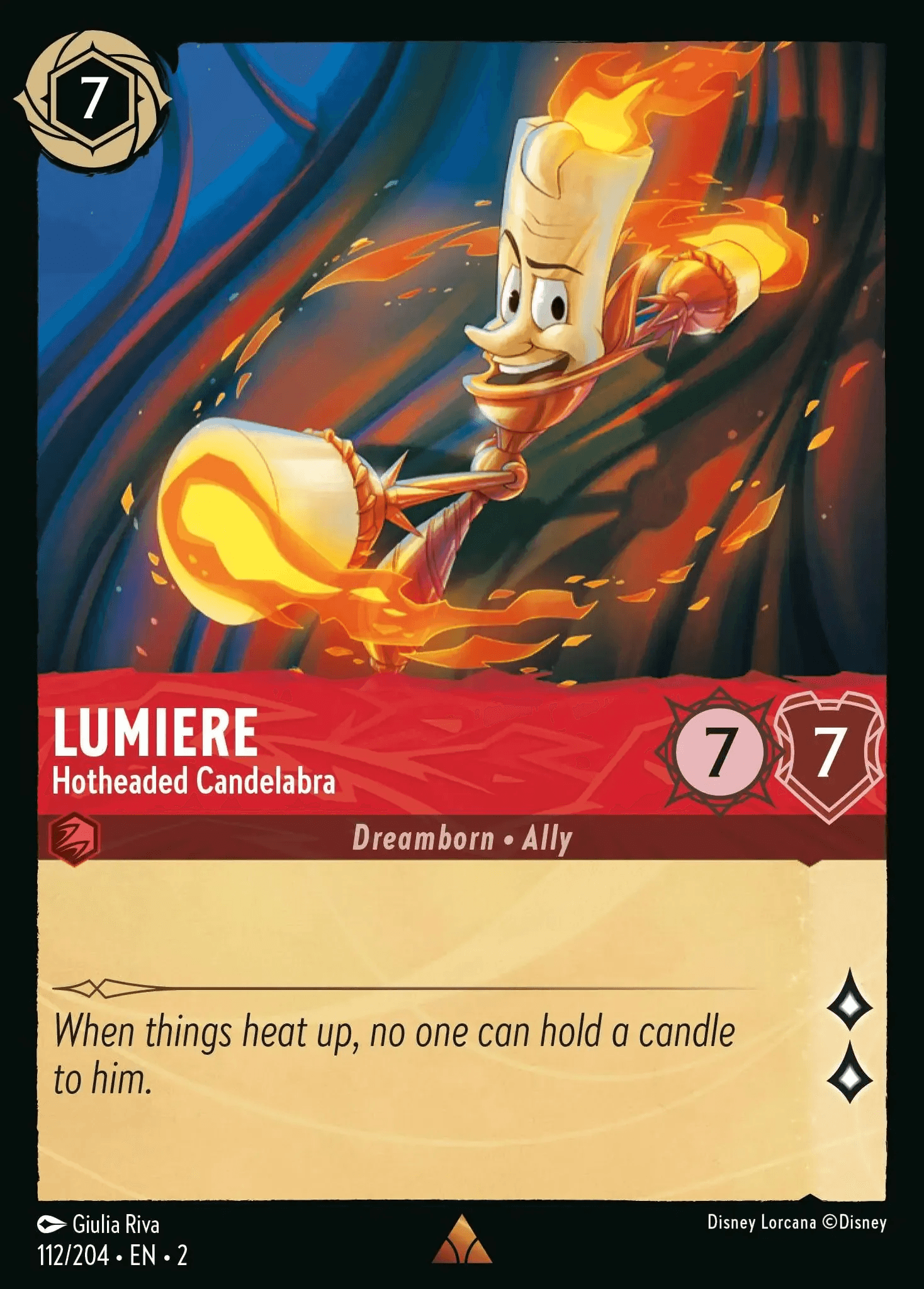 Lumiere - Hotheaded Candelabra — Rise of the Floodborn Disney Lorcana card by Giulia Riva