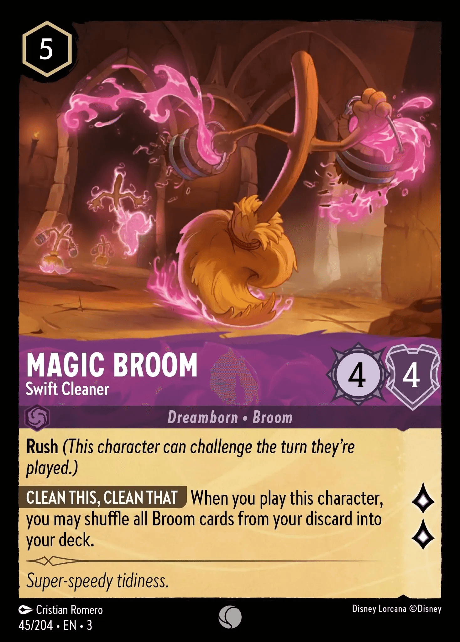 Magic Broom - Swift Cleaner — Into the Inklands Disney Lorcana card by Cristian Romero