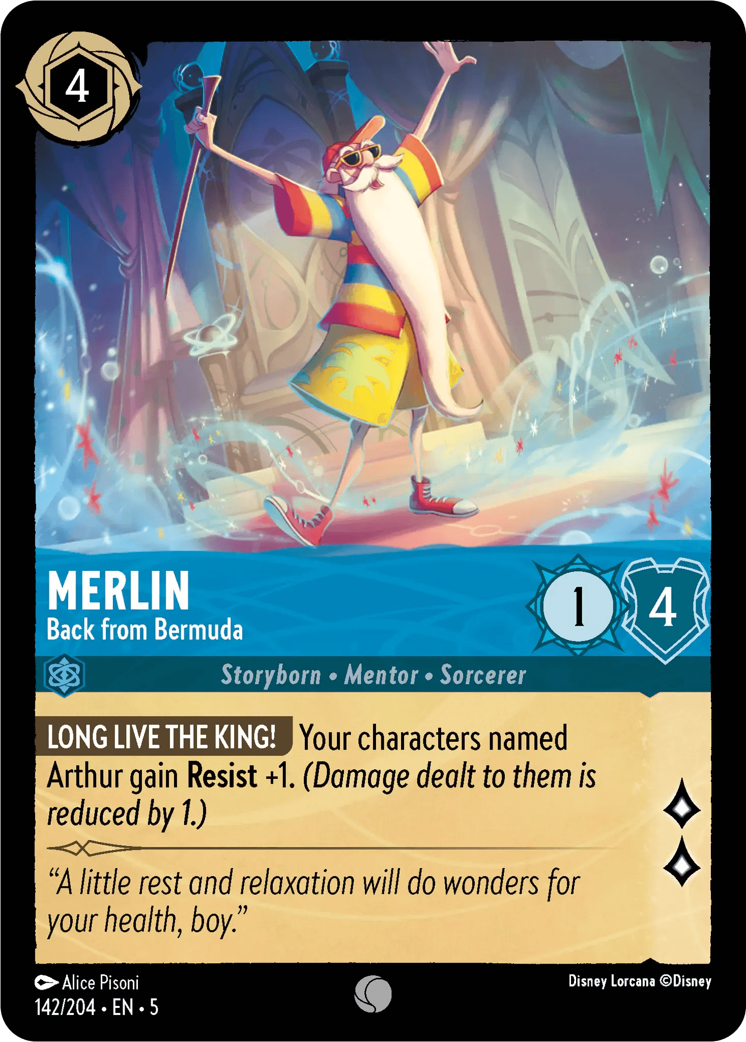Merlin - Back from Bermuda — Shimmering Skies Disney Lorcana card by Alice Pisoni