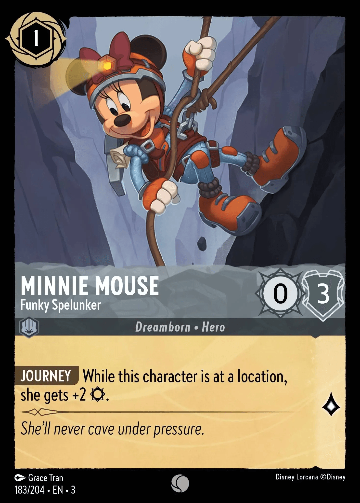 Minnie Mouse - Funky Spelunker — Into the Inklands Disney Lorcana card by Grace Tran
