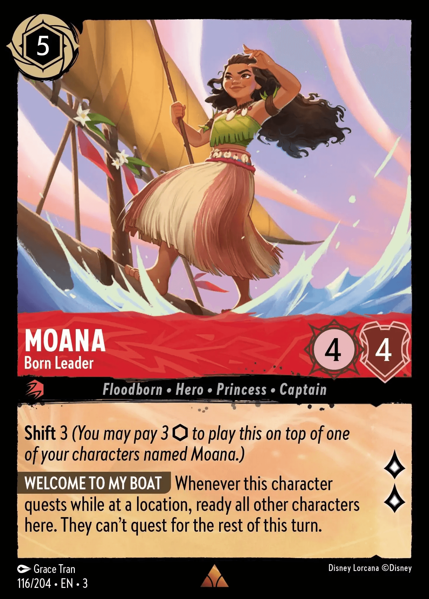 Moana - Born Leader — Into the Inklands Disney Lorcana card by Grace Tran