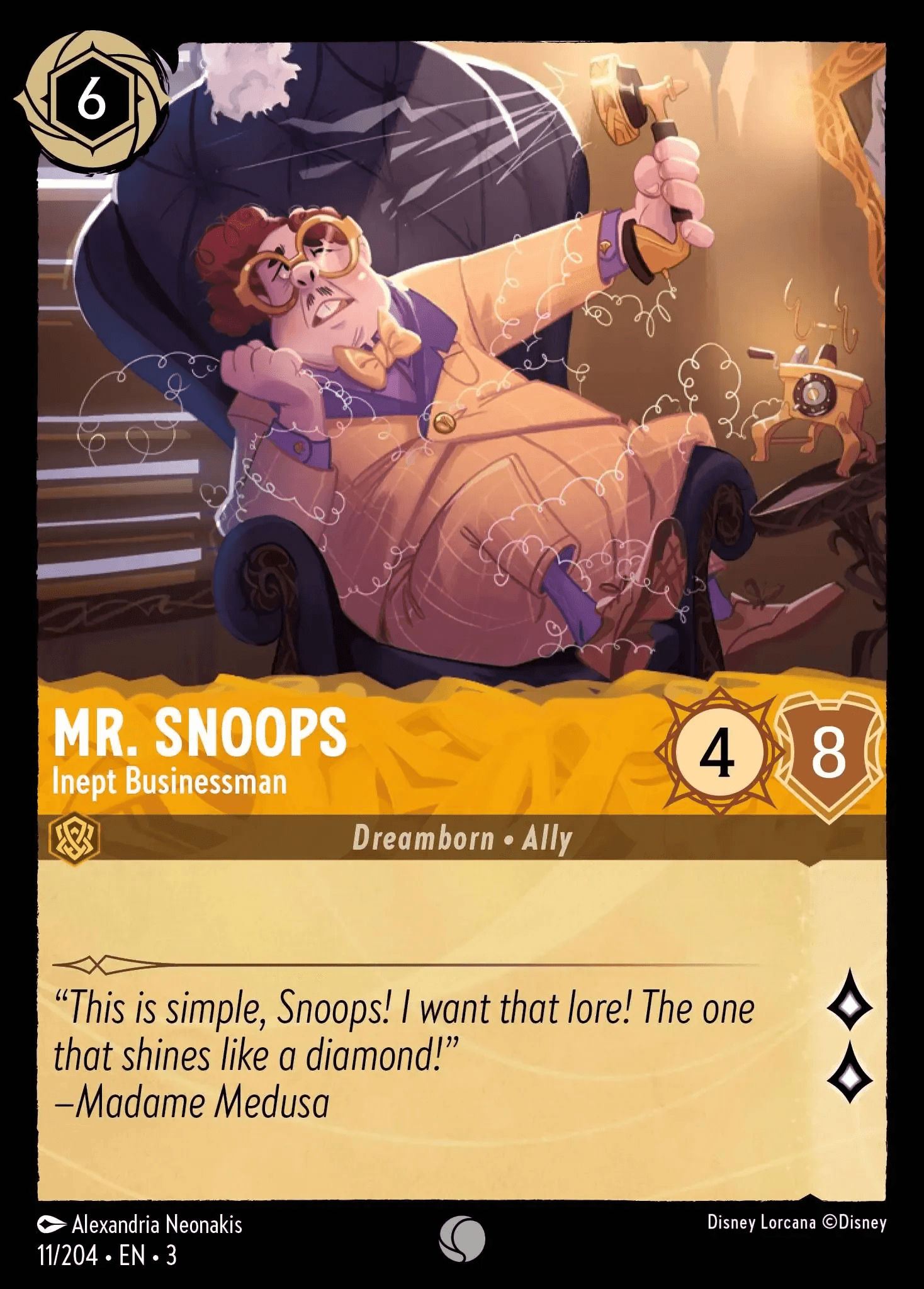 Mr. Snoops - Inept Businessman — Into the Inklands Disney Lorcana card by Alexandria Neonakis
