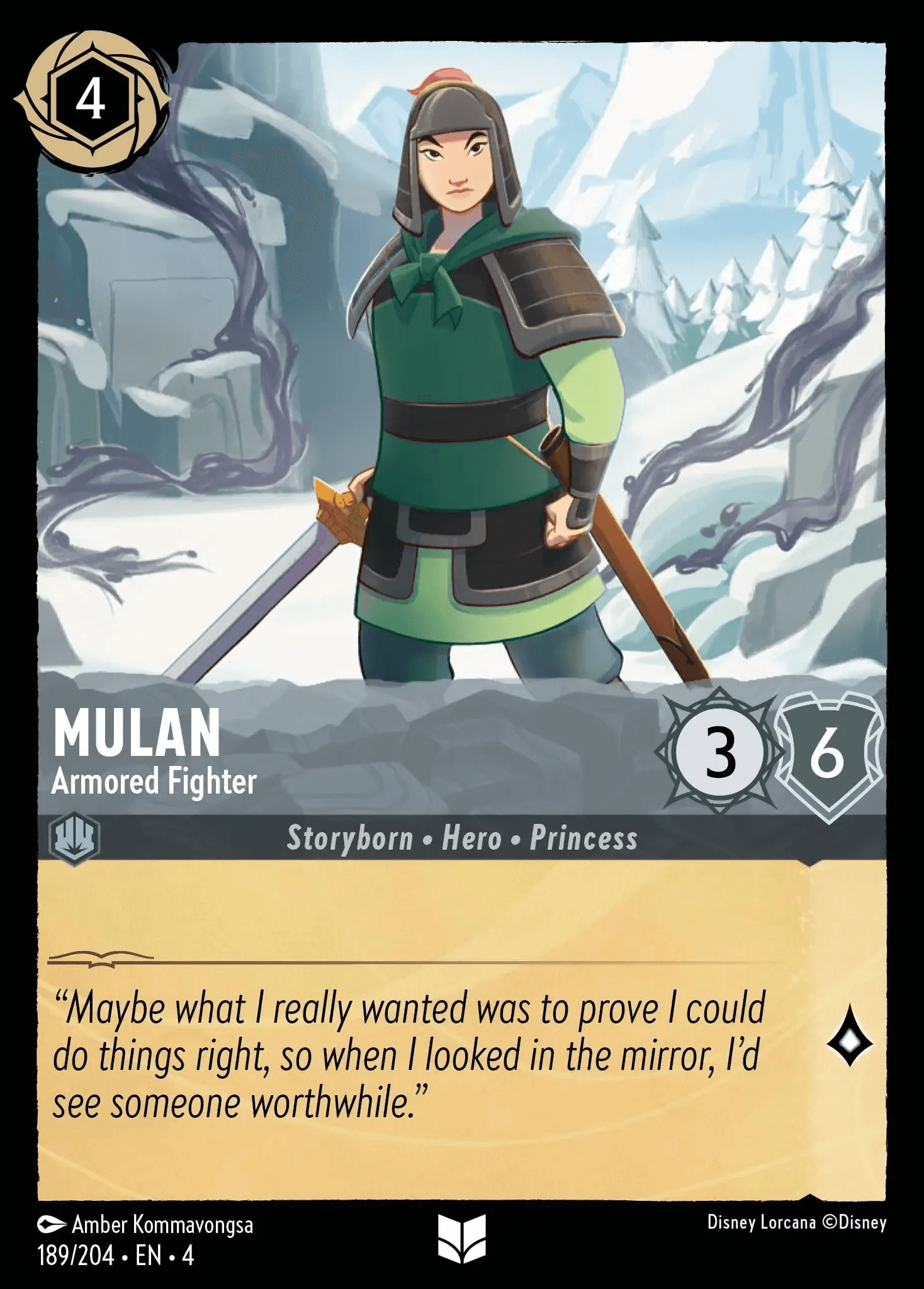 Mulan - Armored Fighter — Ursula's Return Disney Lorcana card by Amber Kommavongsa