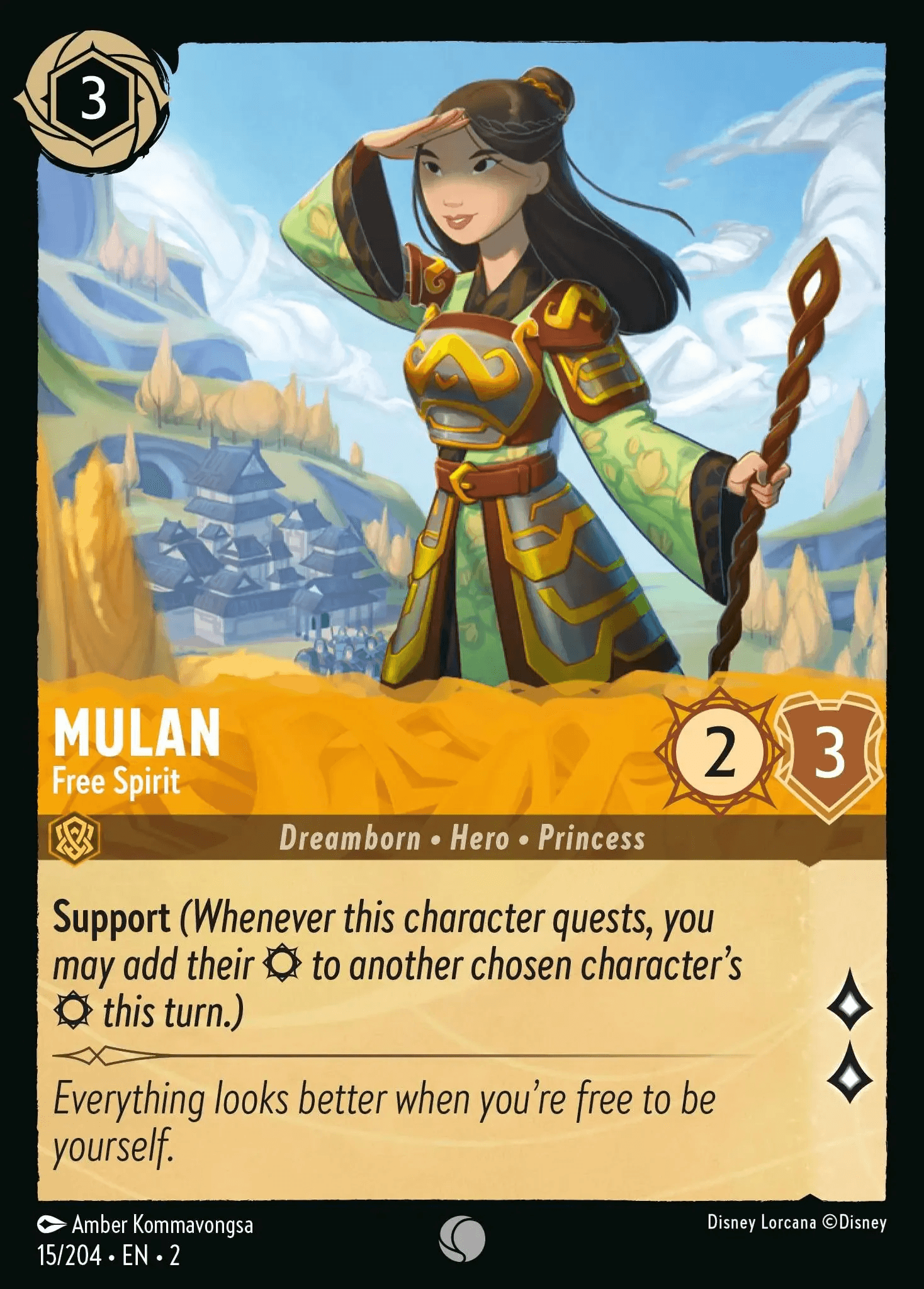 Mulan - Free Spirit — Rise of the Floodborn Disney Lorcana card by Amber Kommavongsa
