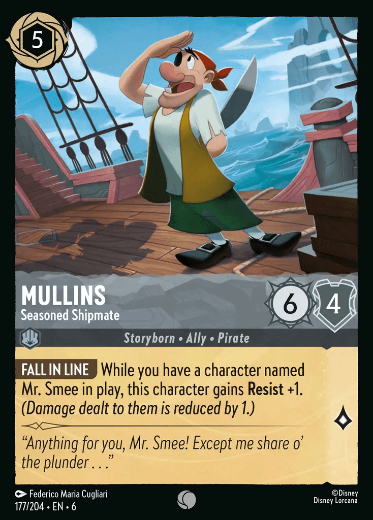 Mullins - Seasoned Shipmate — Azurite Sea Disney Lorcana card by Federico Maria Cugliari
