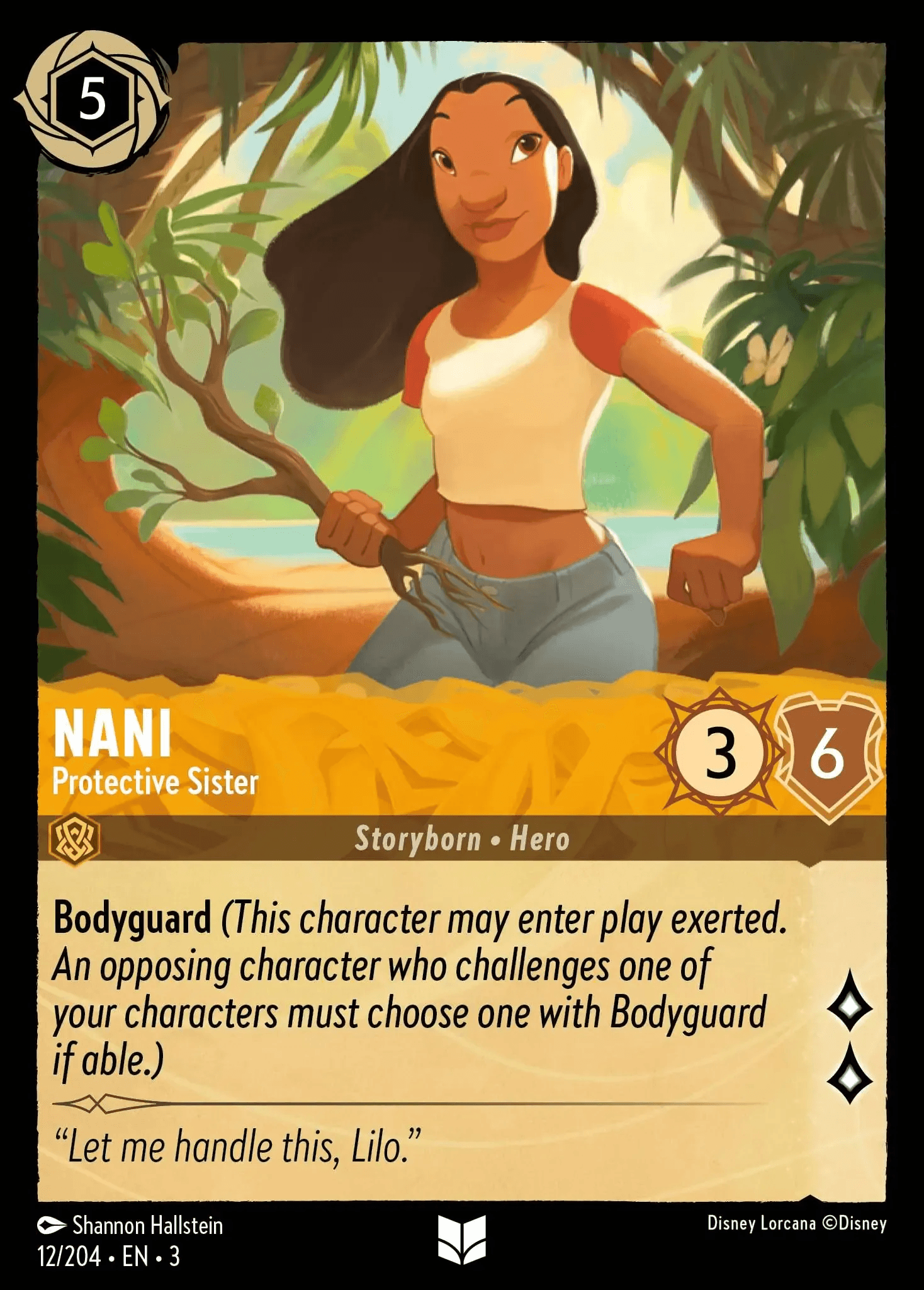 Nani - Protective Sister — Into the Inklands Disney Lorcana card by Shannon Hallstein
