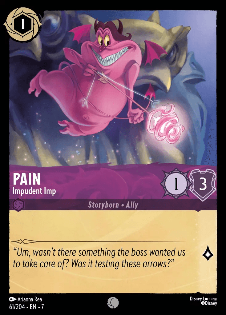 Pain - Impudent Imp — Archazia's Island Disney Lorcana card by Arianna Rea