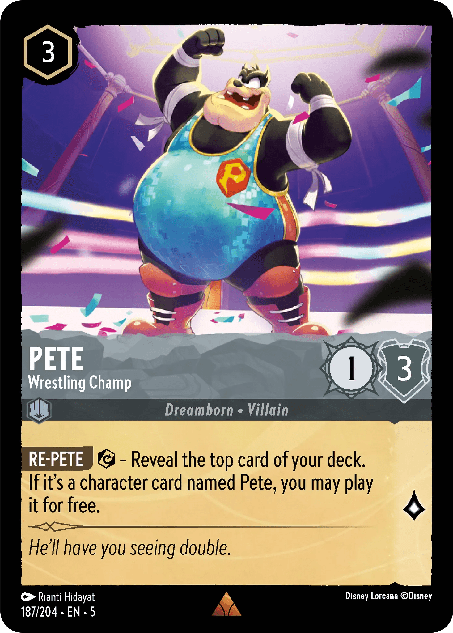 Pete - Wrestling Champ — Shimmering Skies Disney Lorcana card by Rianti Hidayat