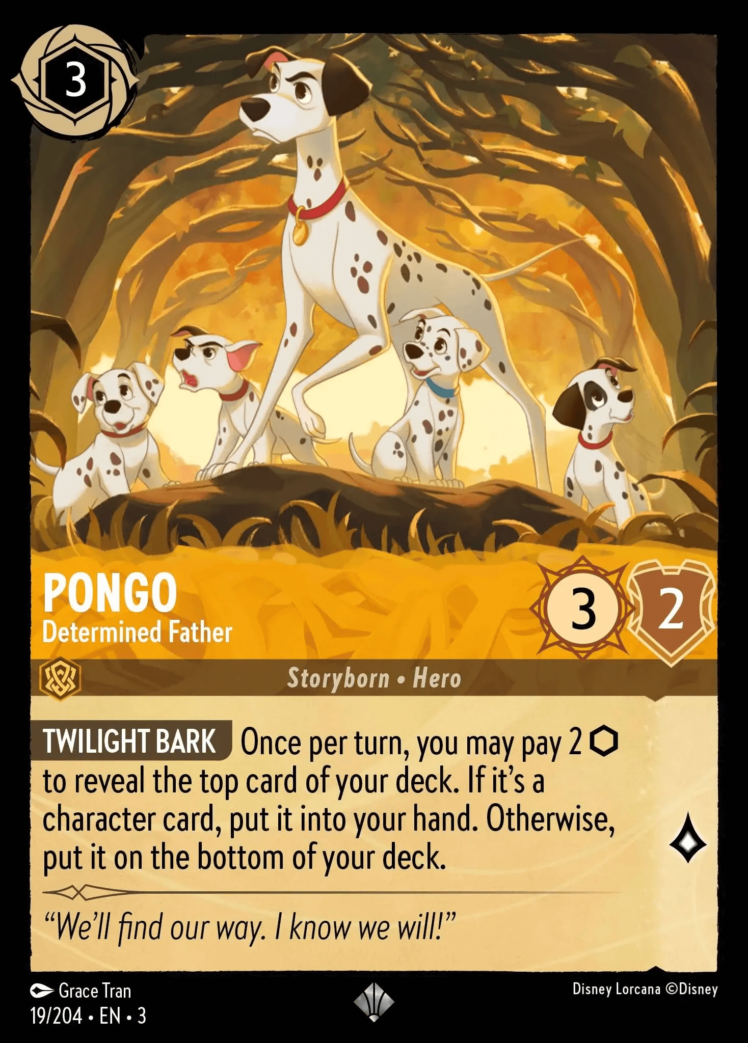 Pongo - Determined Father — Into the Inklands Disney Lorcana card by Grace Tran