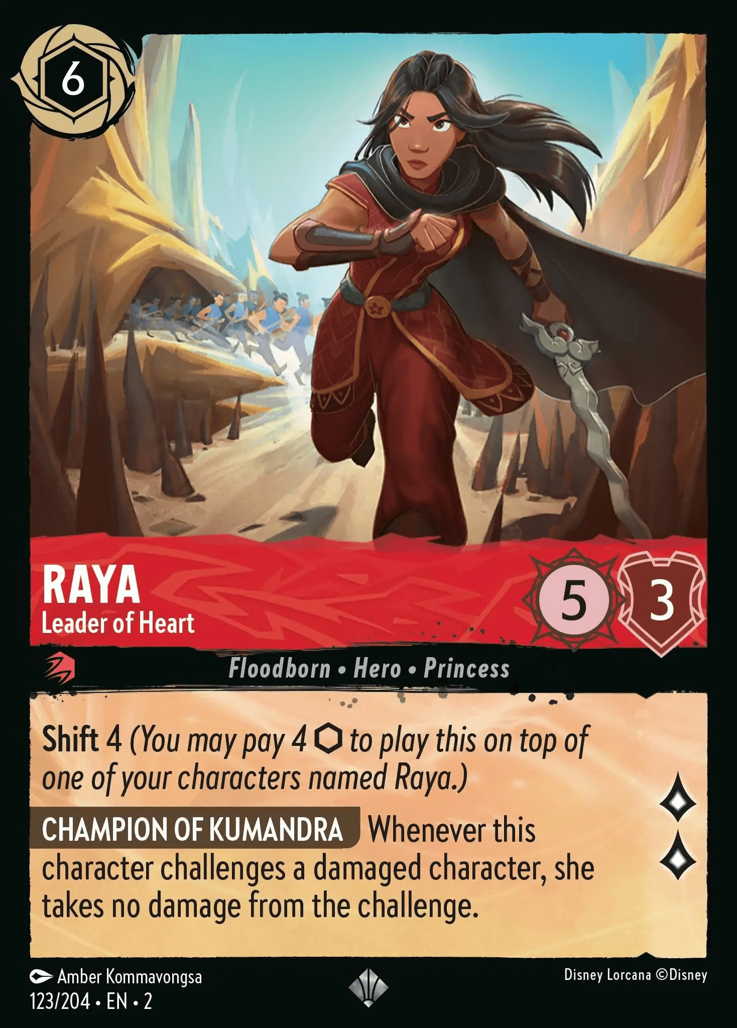 Raya - Leader of Heart — Rise of the Floodborn Disney Lorcana card by Amber Kommavongsa