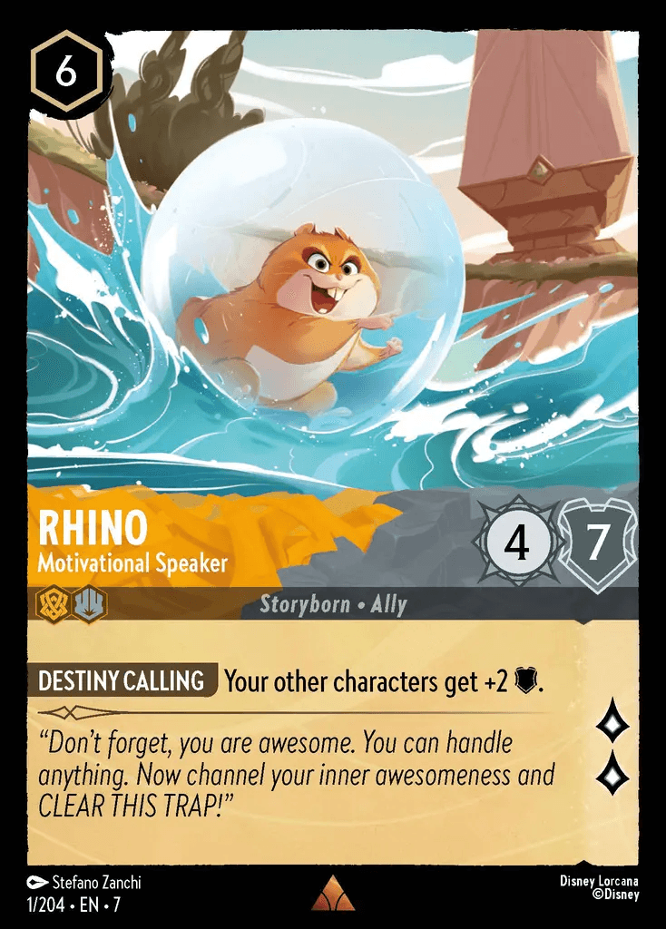 Rhino - Motivational Speaker — Archazia's Island Disney Lorcana card by Stefano Zanchi