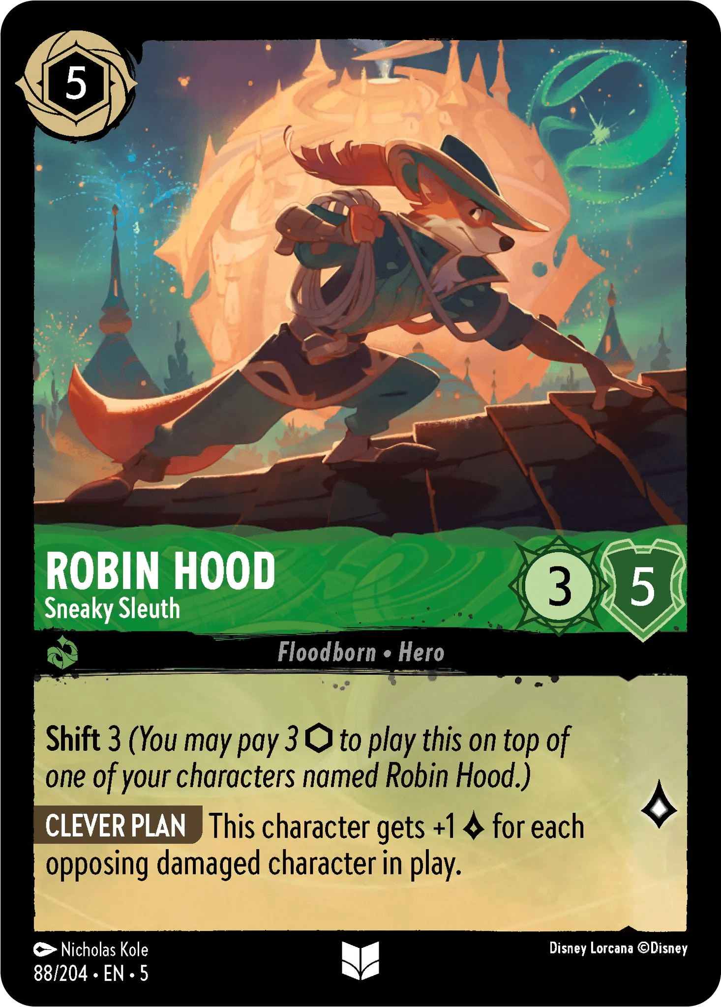 Robin Hood - Sneaky Sleuth — Shimmering Skies Disney Lorcana card by Nicholas Kole