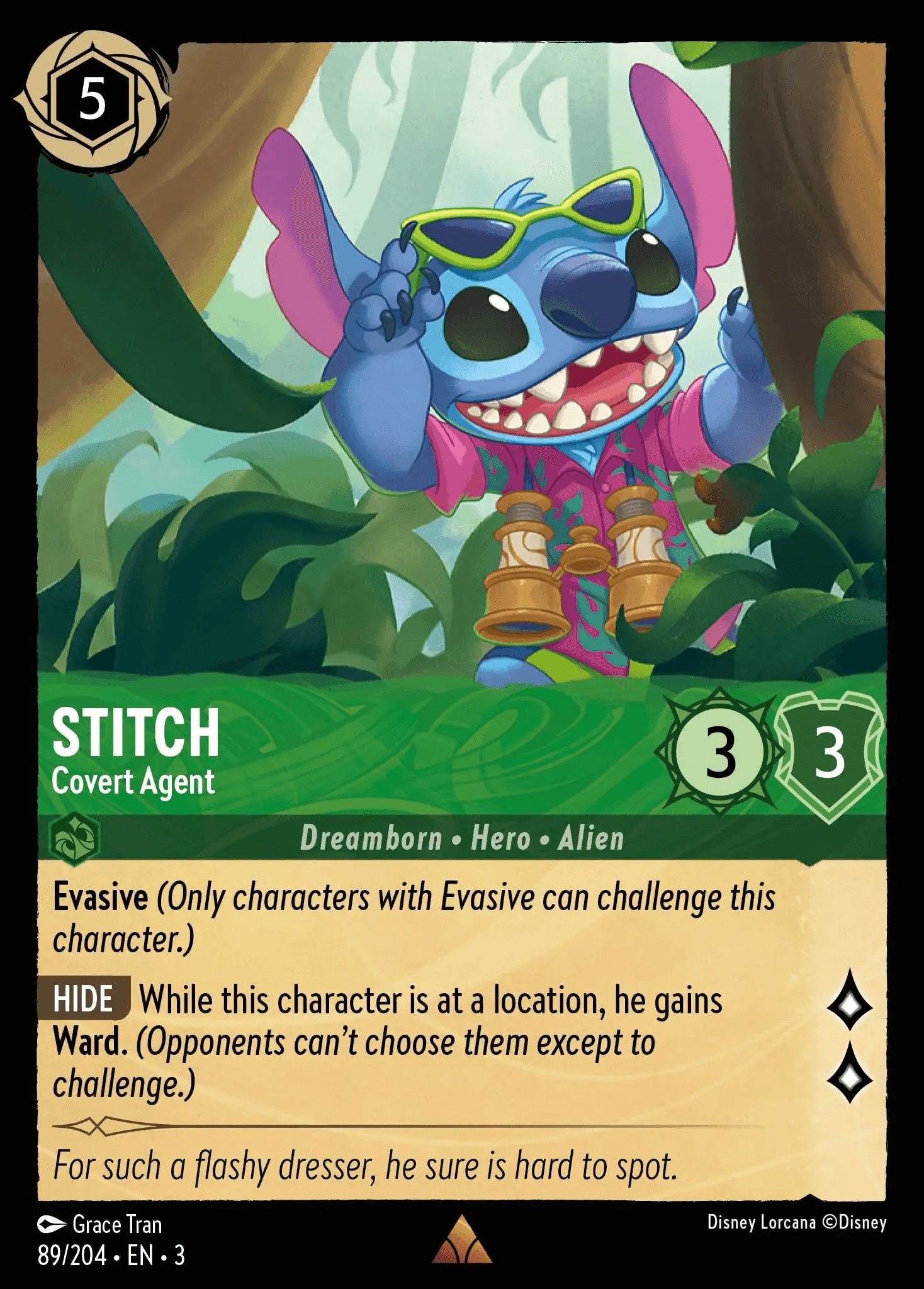 Stitch - Covert Agent — Into the Inklands Disney Lorcana card by Grace Tran
