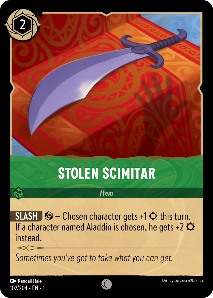 Stolen Scimitar — The First Chapter Disney Lorcana card by Kendall Hale