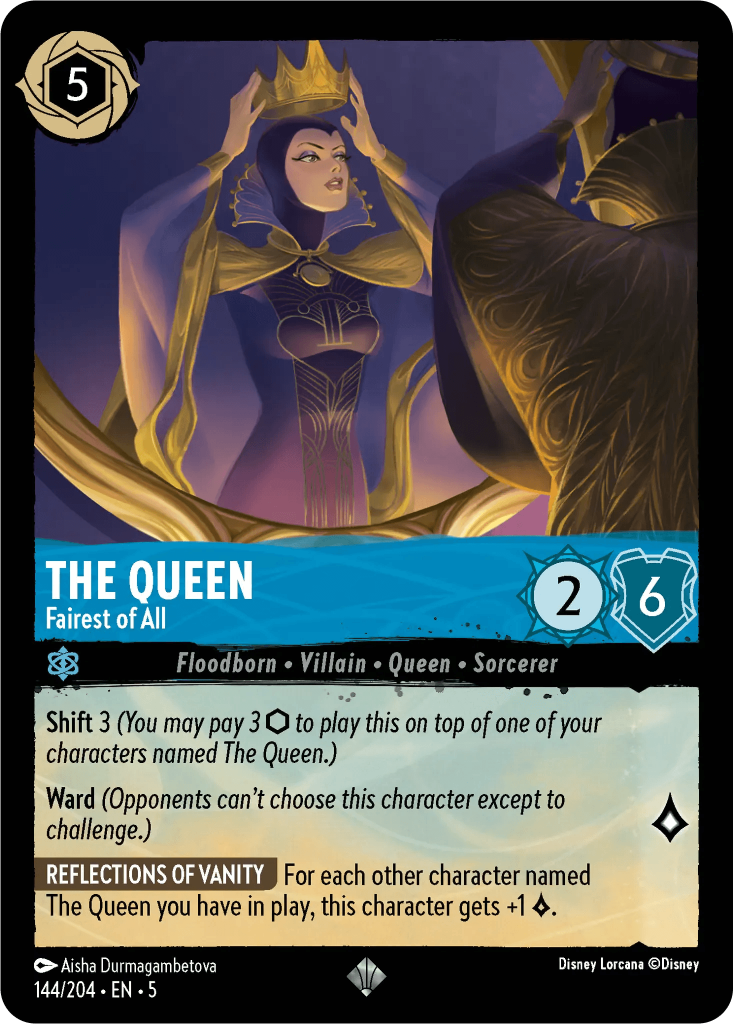 The Queen - Fairest of All — Shimmering Skies Disney Lorcana card by Aisha Durmagambetova