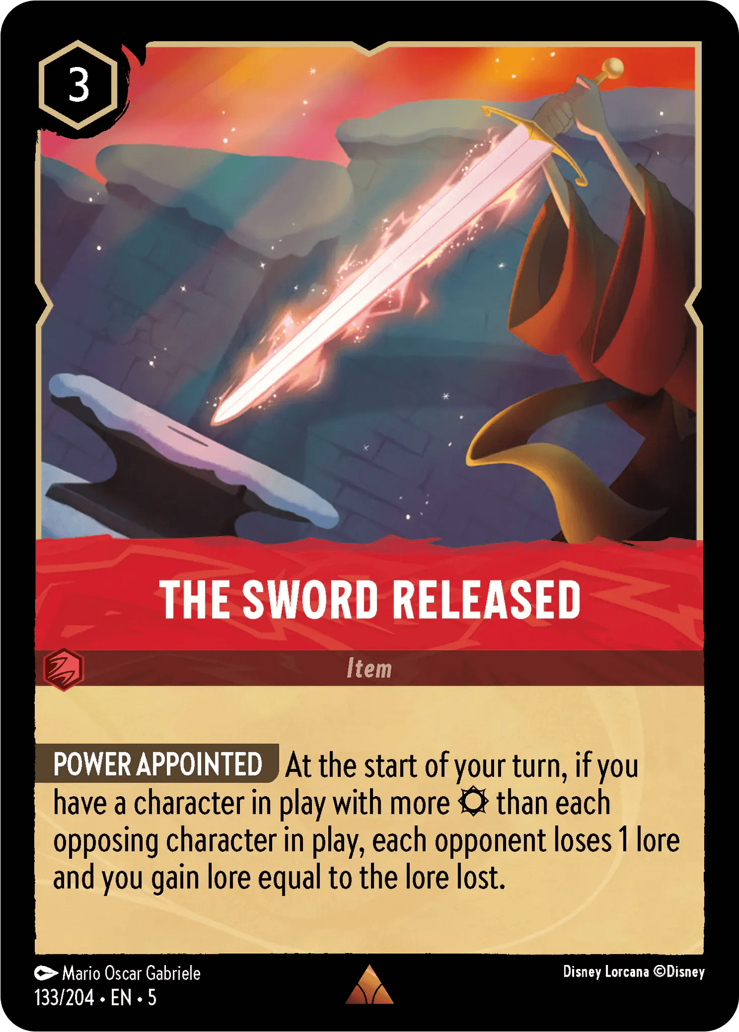 The Sword Released — Shimmering Skies Disney Lorcana card by Mario Oscar Gabriele