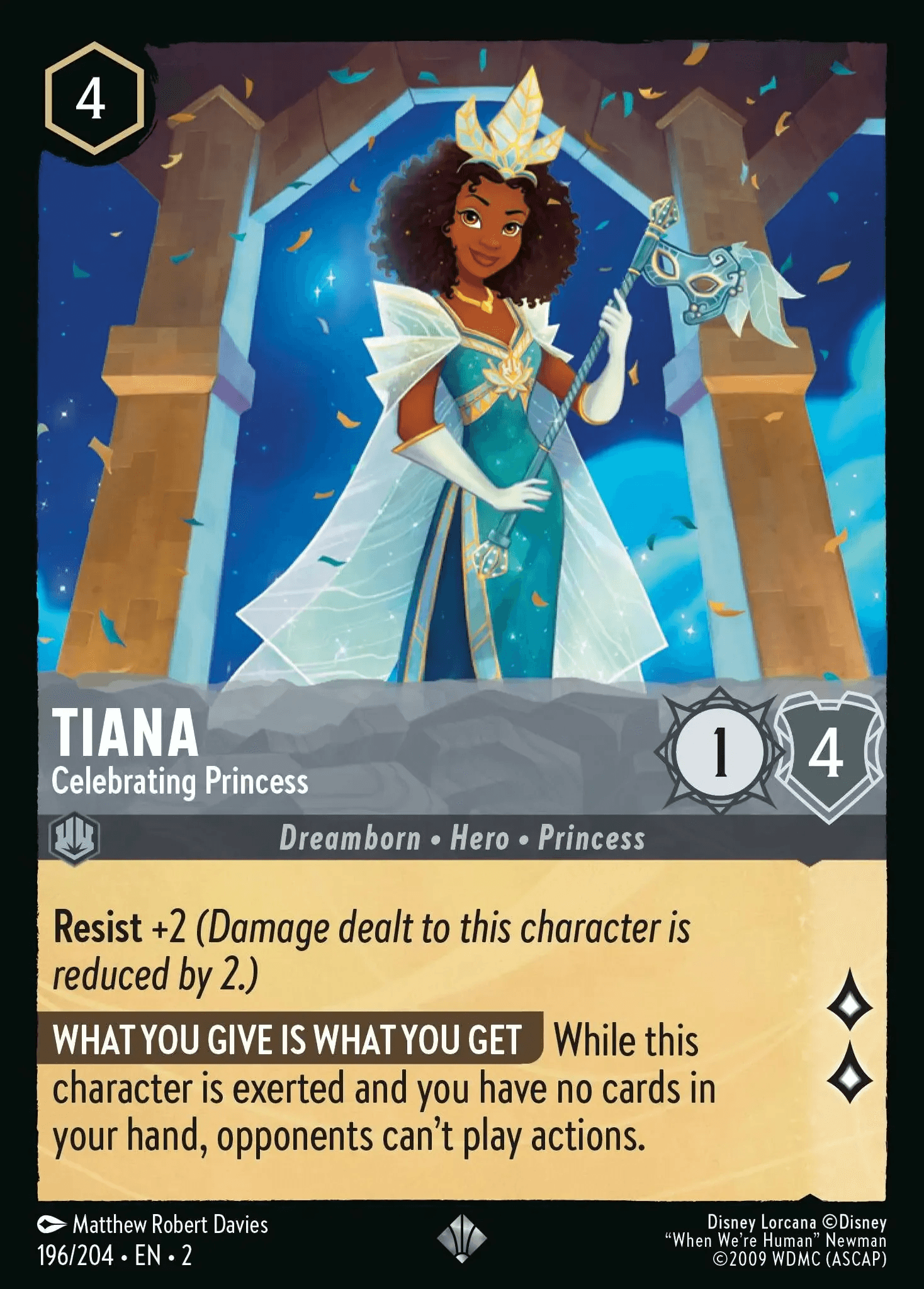 Tiana - Celebrating Princess — Rise of the Floodborn Disney Lorcana card by Matthew Robert Davies
