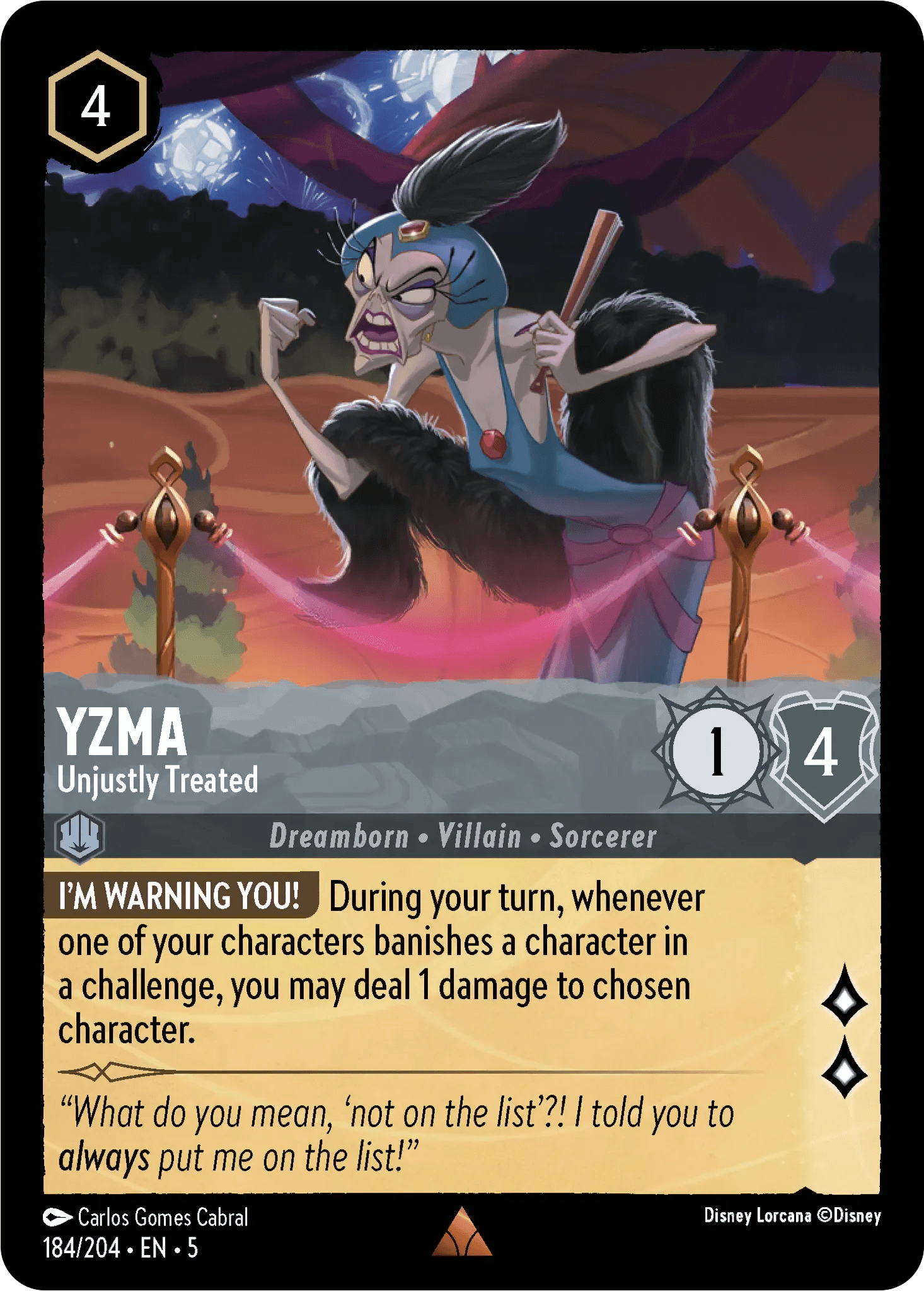 Yzma - Unjustly Treated — Shimmering Skies Disney Lorcana card by Carlos Gomes Cabral