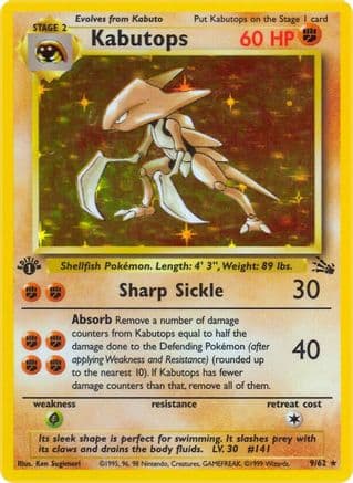 Kabutops (9) — Fossil Pokémon TCG card by Ken Sugimori
