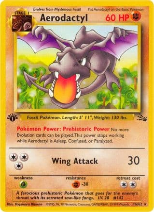 Aerodactyl (16) — Fossil Pokémon TCG card by Kagemaru Himeno