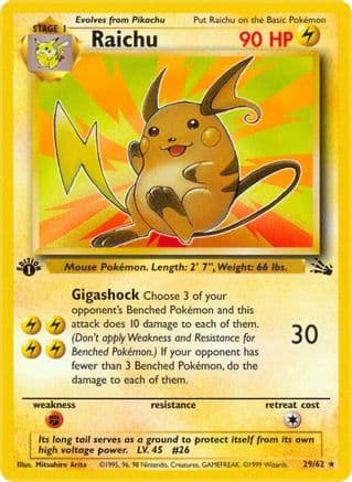 Raichu (29) — Fossil Pokémon TCG card by Mitsuhiro Arita