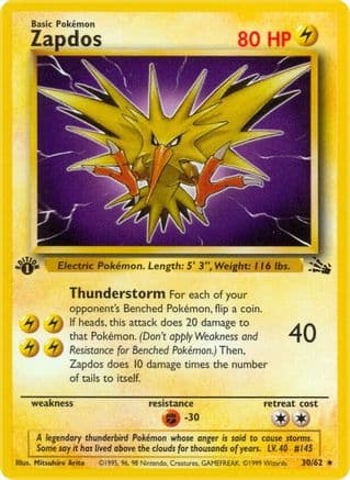 Zapdos (30) — Fossil Pokémon TCG card by Mitsuhiro Arita