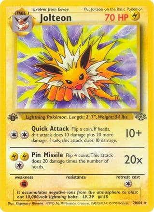 Jolteon (20) — Jungle Pokémon TCG card by Kagemaru Himeno