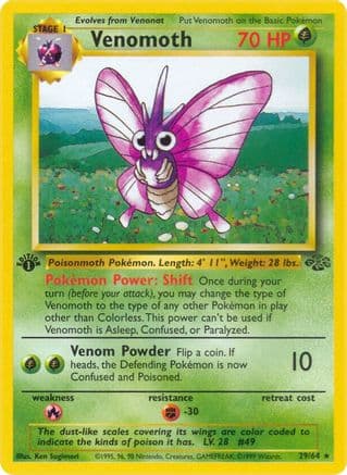 Venomoth (29) — Jungle Pokémon TCG card by Ken Sugimori