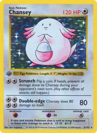 Chansey — Base Set (Shadowless) Pokémon TCG card by Ken Sugimori
