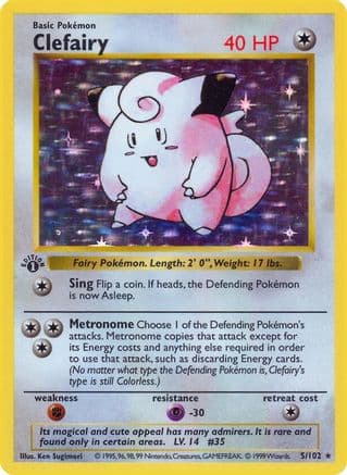 Clefairy — Base Set (Shadowless) Pokémon TCG card by Ken Sugimori