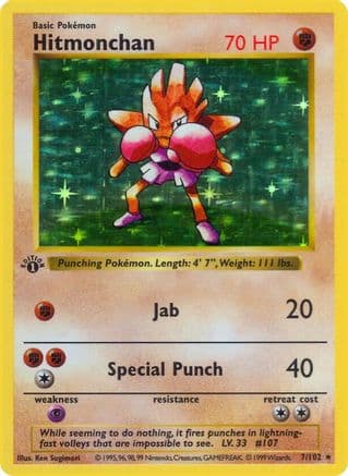 Hitmonchan — Base Set (Shadowless) Pokémon TCG card by Ken Sugimori