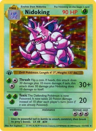 Nidoking — Base Set (Shadowless) Pokémon TCG card by Ken Sugimori