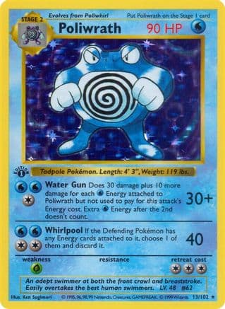 Poliwrath — Base Set (Shadowless) Pokémon TCG card by Ken Sugimori