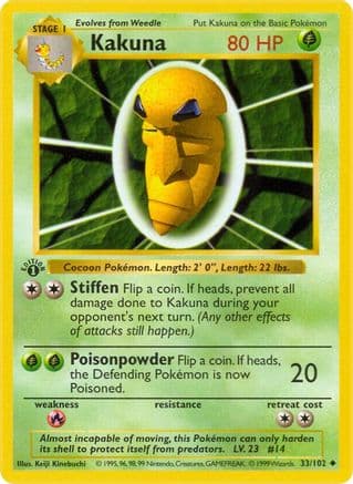 Kakuna — Base Set (Shadowless) Pokémon TCG card by Keiji Kinebuchi