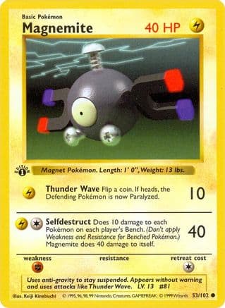 Magnemite — Base Set (Shadowless) Pokémon TCG card by Keiji Kinebuchi