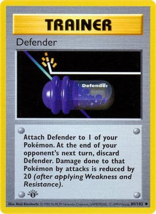 Defender — Base Set (Shadowless) Pokémon TCG card by Keiji Kinebuchi