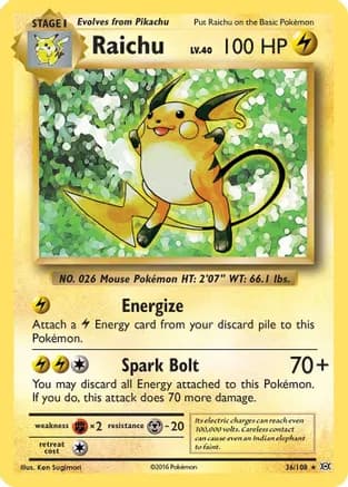 Raichu — XY - Evolutions Pokémon TCG card by Ken Sugimori