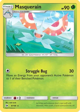 Masquerain — SM Base Set Pokémon TCG card by miki kudo