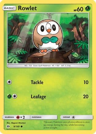 Rowlet — SM Base Set Pokémon TCG card by Megumi Mizutani