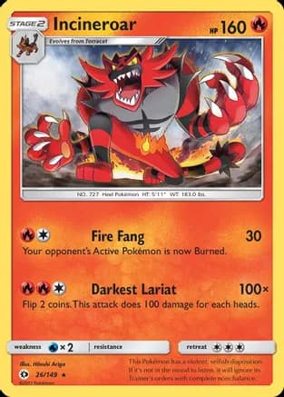 Incineroar — SM Base Set Pokémon TCG card by Hitoshi Ariga