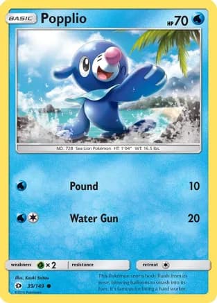 Popplio — SM Base Set Pokémon TCG card by Kouki Saitou