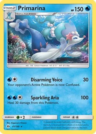 Primarina — SM Base Set Pokémon TCG card by Kagemaru Himeno