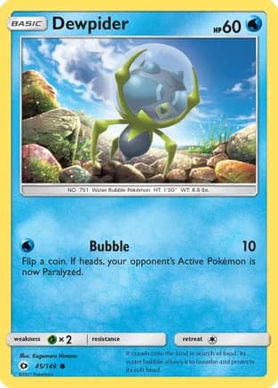 Dewpider — SM Base Set Pokémon TCG card by Kagemaru Himeno