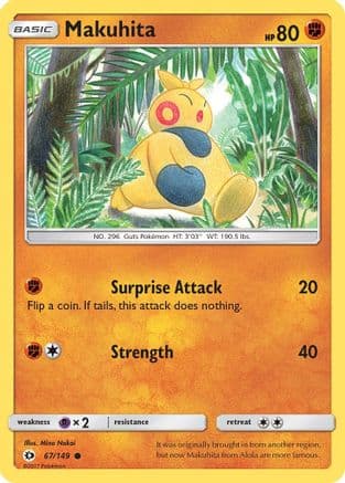 Makuhita — SM Base Set Pokémon TCG card by Mina Nakai