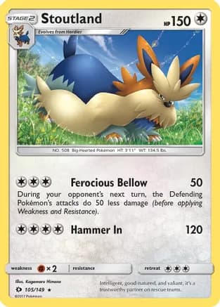 Stoutland — SM Base Set Pokémon TCG card by Kagemaru Himeno
