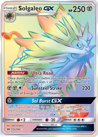 Solgaleo GX (Secret) — SM Base Set Pokémon TCG card by Hasuno Hitsuji