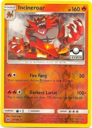 Incineroar - 26/149 (Pokemon League) — League & Championship Cards