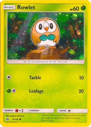 Rowlet - 9/149 (Cosmos Holo) — Miscellaneous Cards & Products Pokémon TCG card by Megumi Mizuno